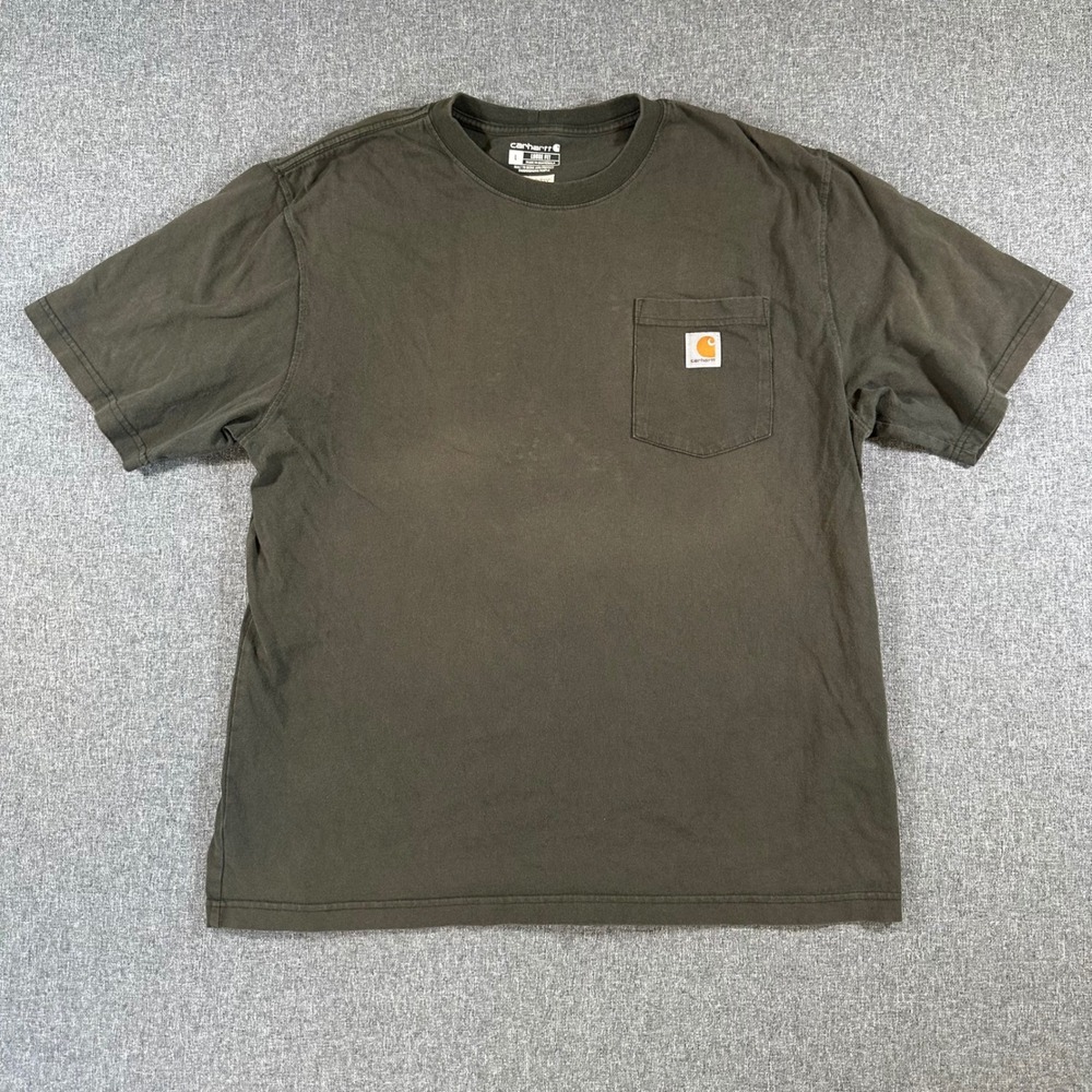 Carhartt Mens K87 Pocket T Shirt Large Loose Fit Workwear Cotton Green Brown Tee
